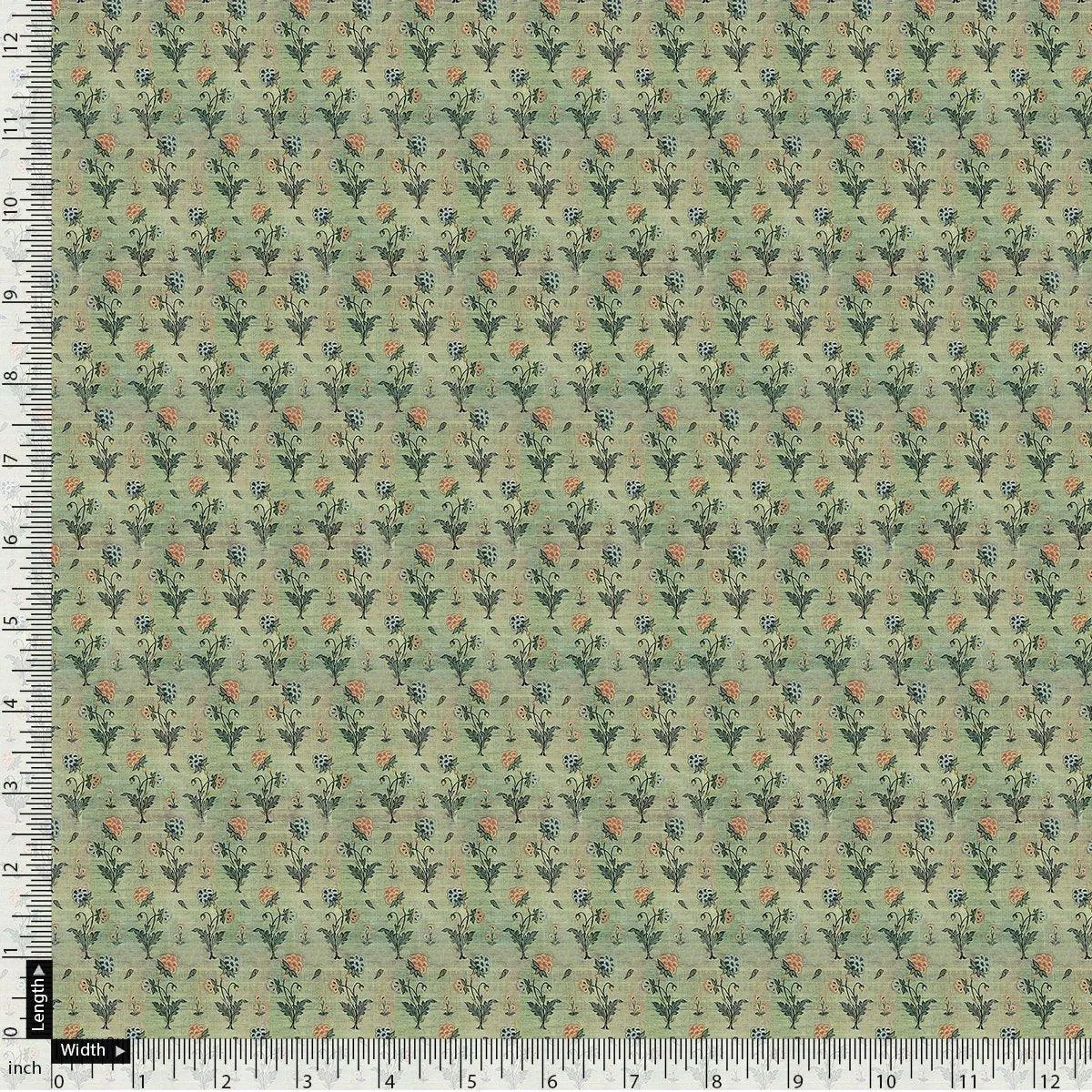 Beautiful Green Seamless Motif Flower Digital Printed Fabric - Kora Silk