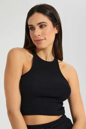 Black Ribbed Crop Vest