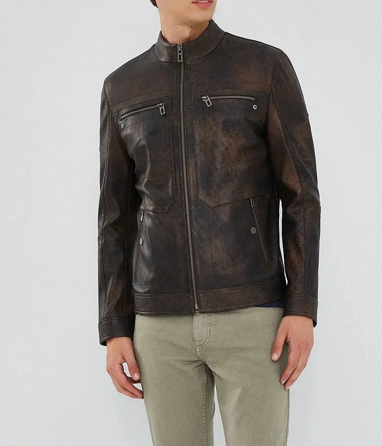 Bohemia | Men's Vintage Brown Sheepskin Leather Jacket