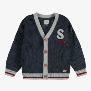 Cardigan en tricot marine-gris effet bas de laine, enfant || Navy gray knitted cardigan with wool socks effect, child