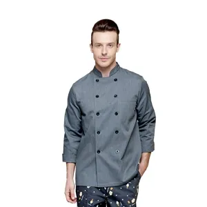 CHEF COATS GRAY .BLACK FLAT BOTTON