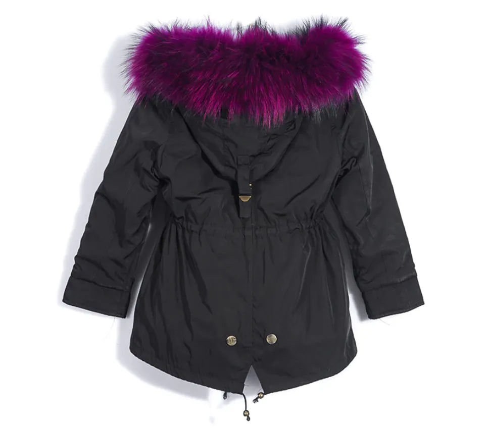 Children's Fur Lined Black Parka