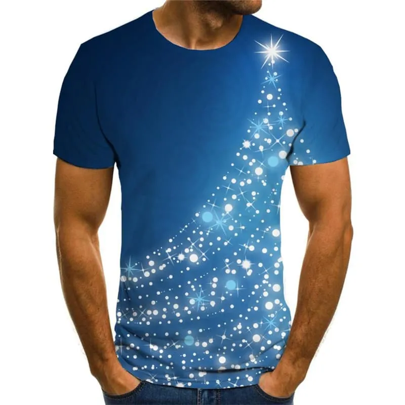 Christmas T-shirt Men Party T-shirts Graphic Blue T-shirts 3d Harajuku Tshirts Cool