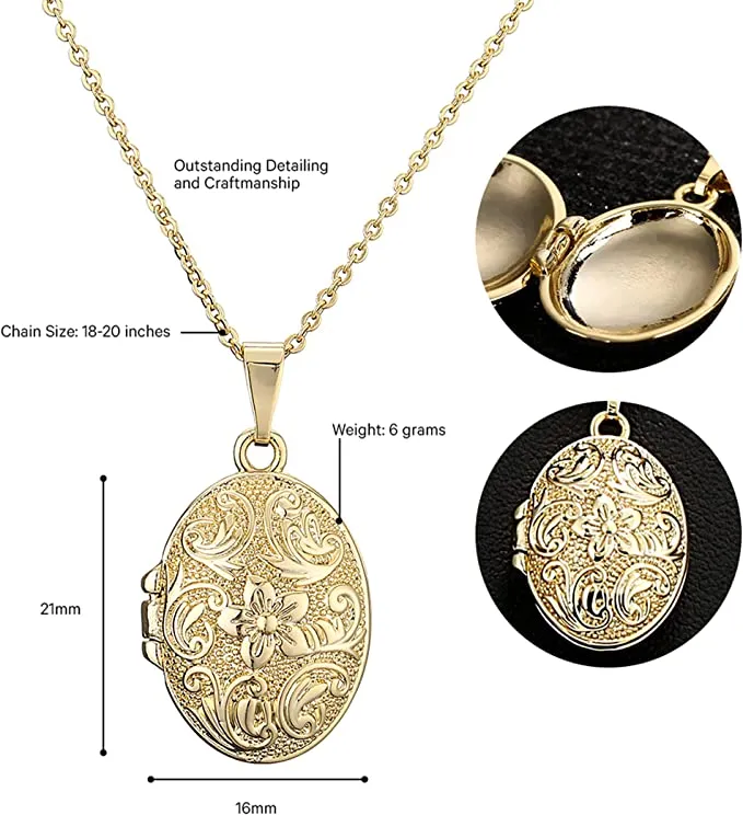 Gold Oval Locket Pendant Necklace 18/20 Inches 1.5mm Chain