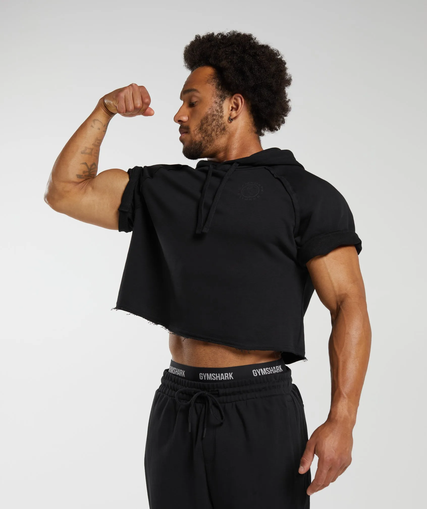 Gymshark Legacy Short Sleeve Crop Hoodie - Black