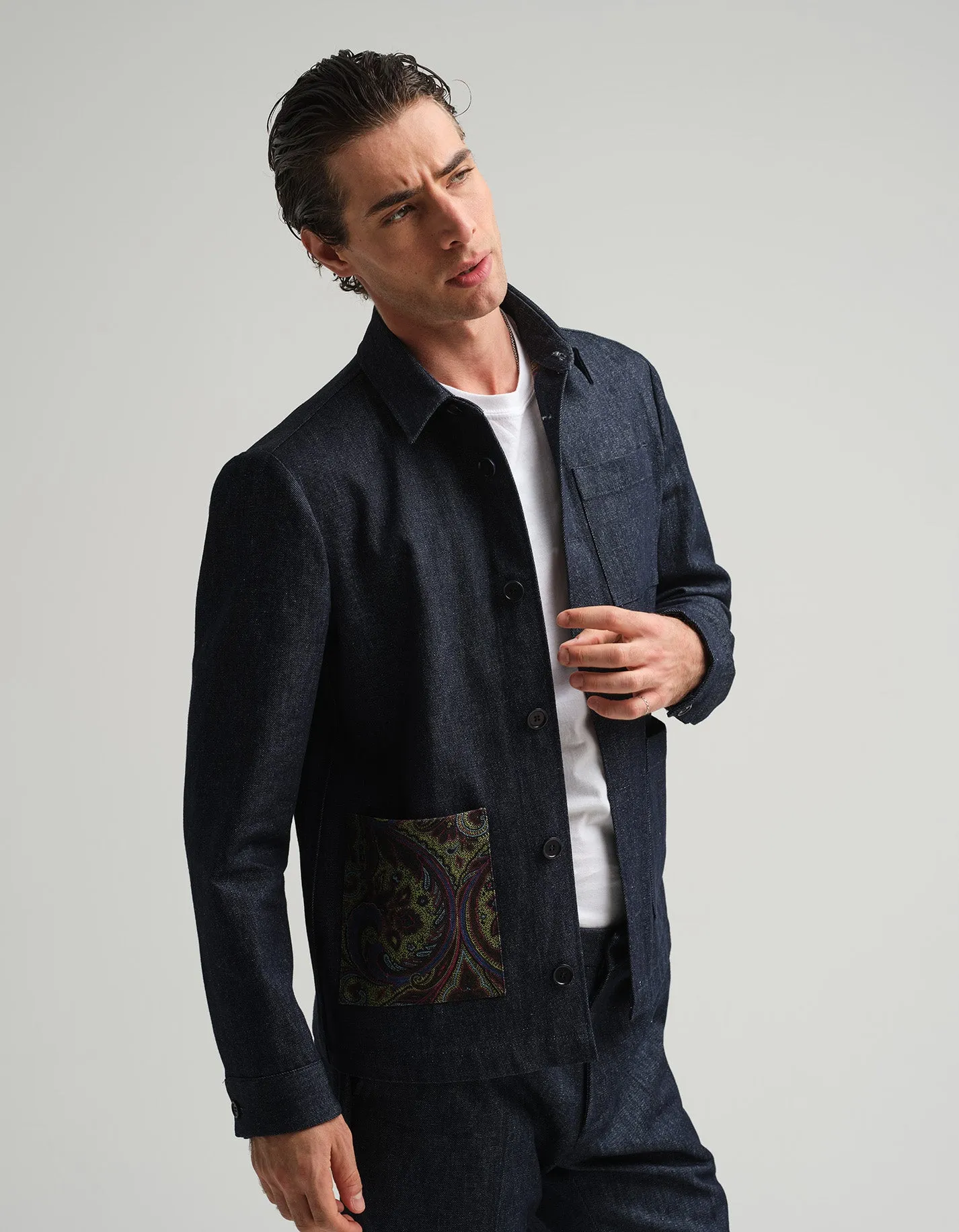 Indigo Denim & Paisley Shacket GOLD