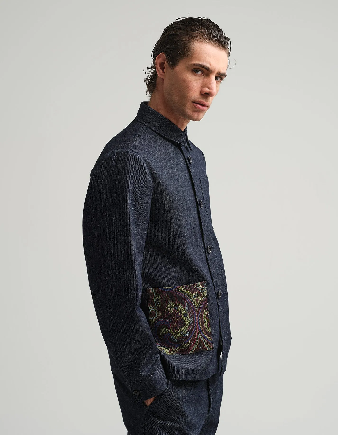 Indigo Denim & Paisley Shacket GOLD