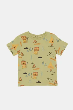 Infant Boys Olive Printed T-Shirt