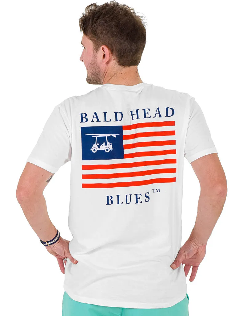 Island Tee - Short Sleeve USA Flag - White