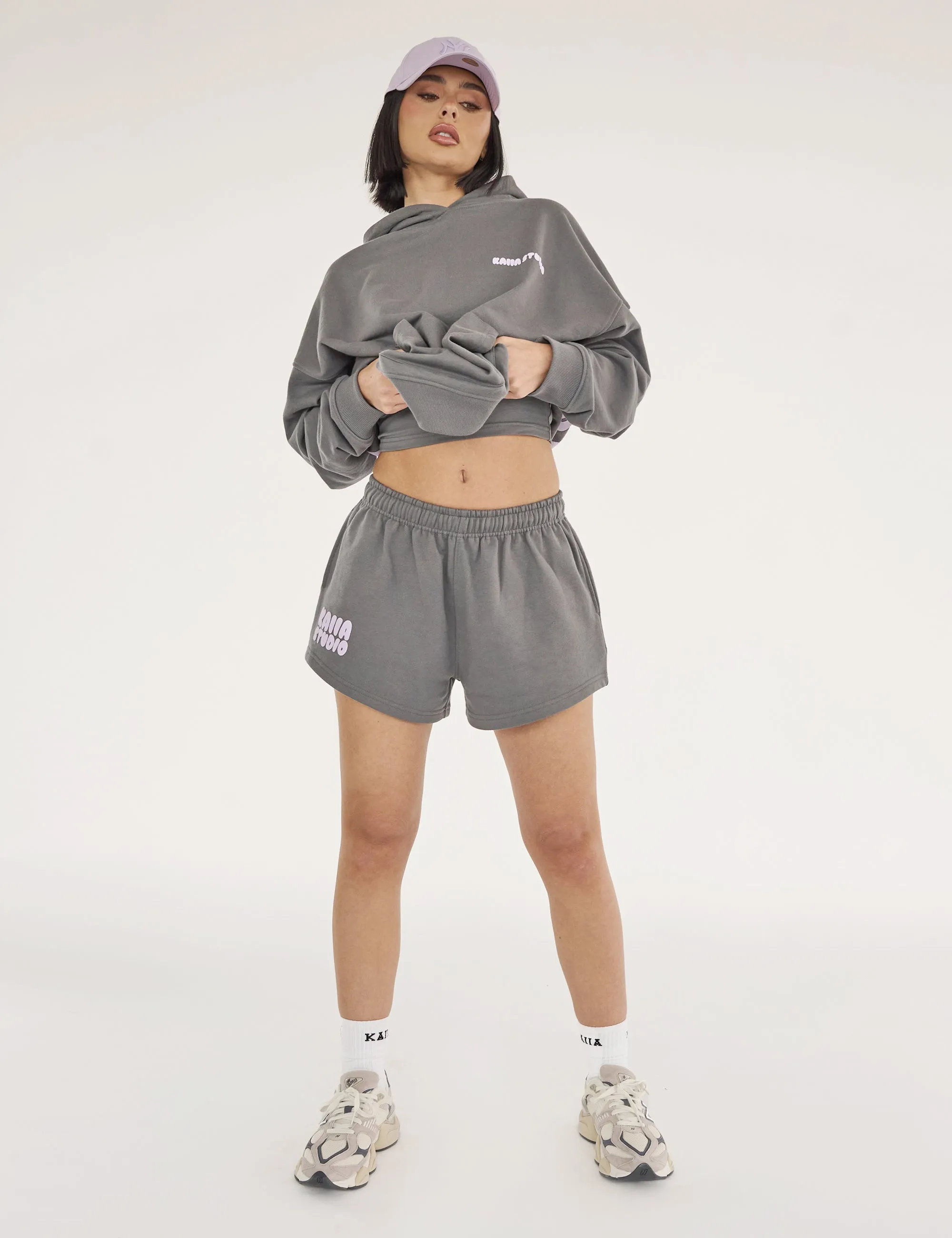 Kaiia Studio Bubble Logo Oversized Hoodie Dark Grey & Lilac