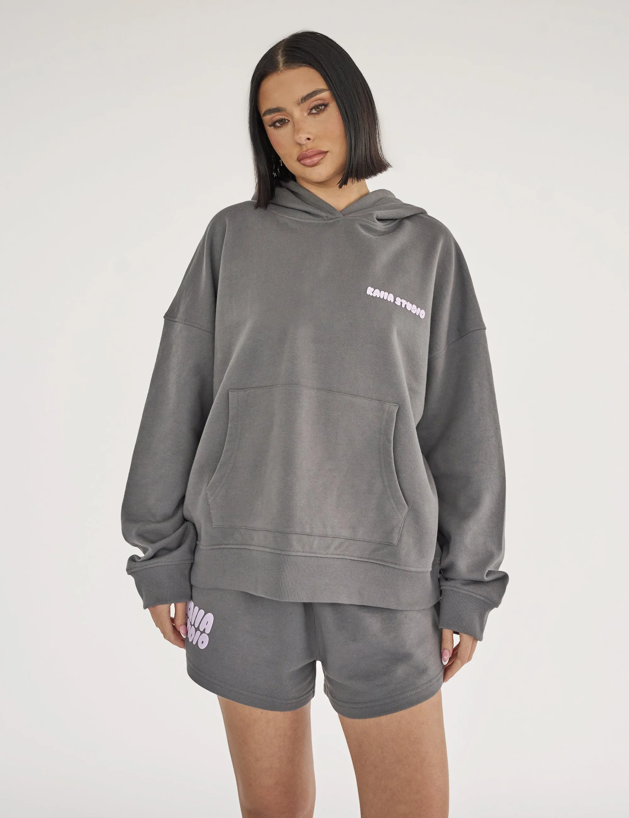 Kaiia Studio Bubble Logo Oversized Hoodie Dark Grey & Lilac