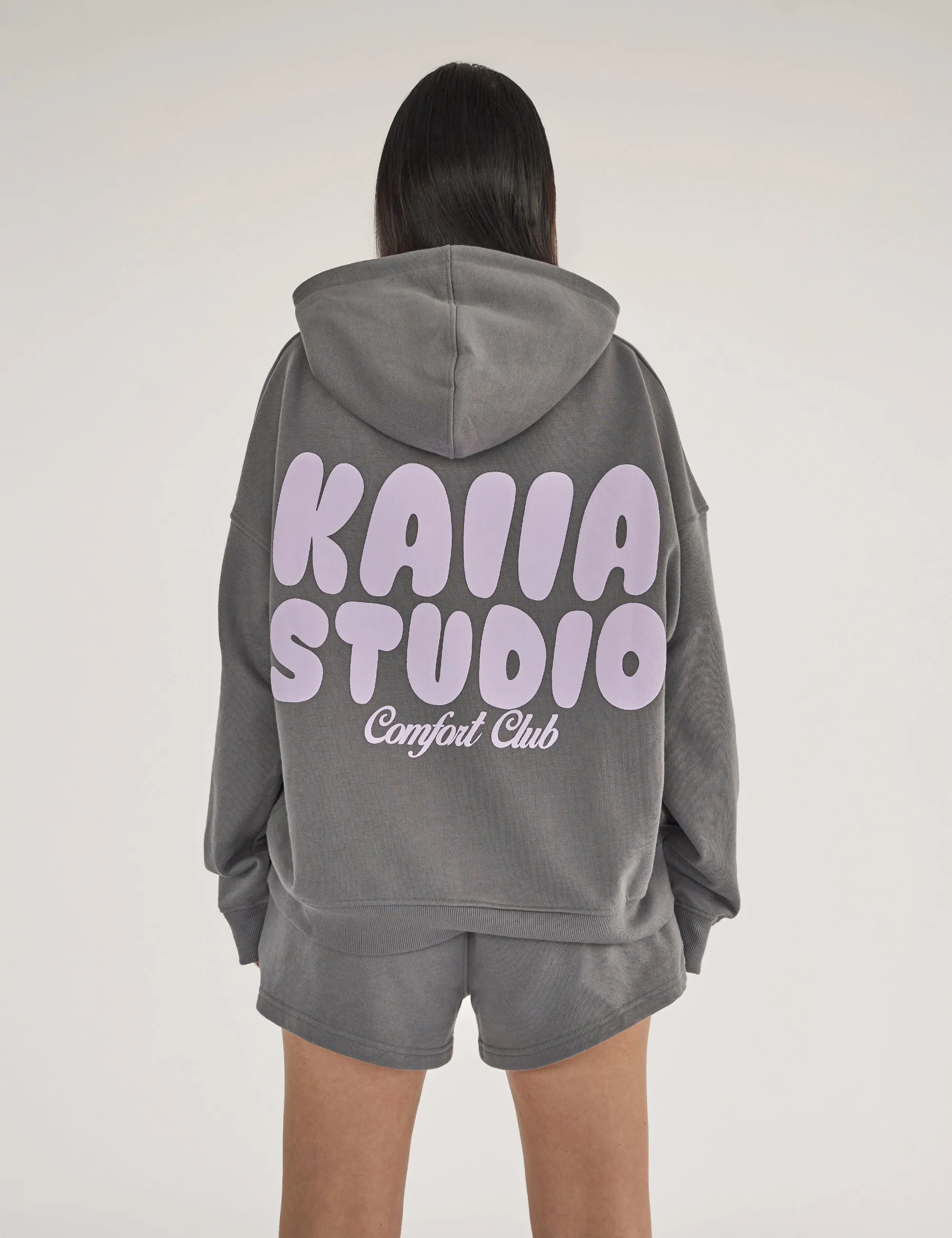 Kaiia Studio Bubble Logo Oversized Hoodie Dark Grey & Lilac