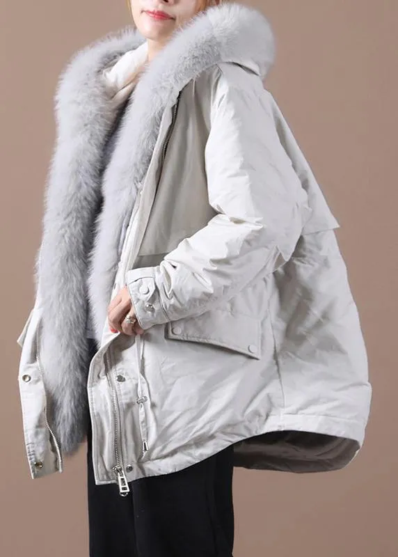 Loose fitting warm winter coat hooded drawstring parkas