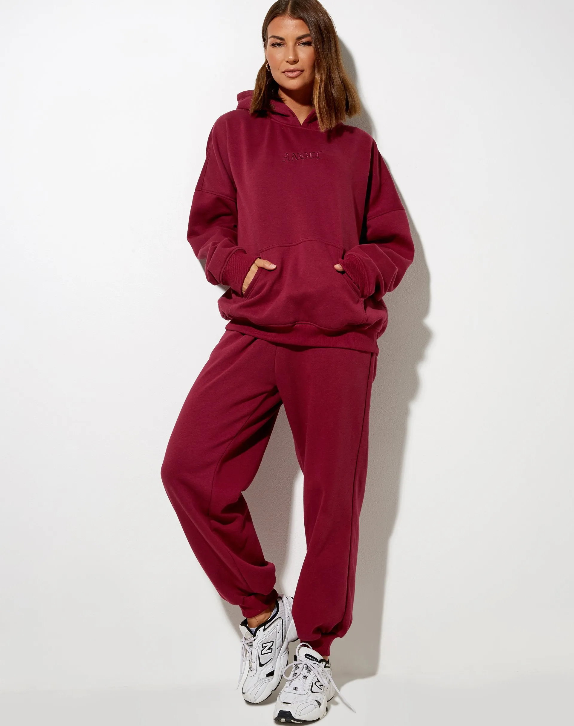 Oversize Hoodie in Burgundy 'Angel' Embro