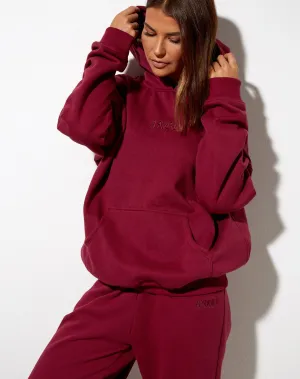 Oversize Hoodie in Burgundy 'Angel' Embro