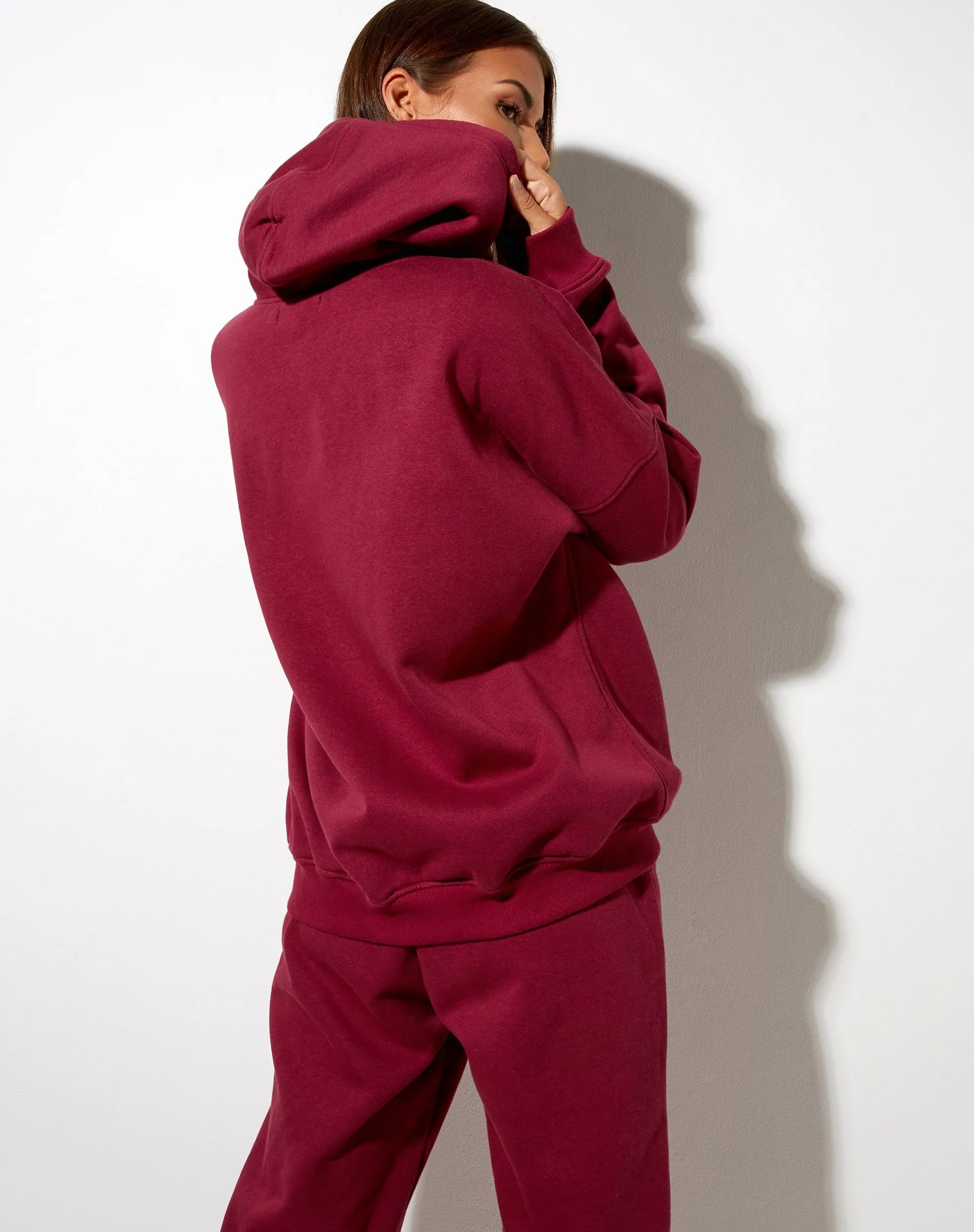 Oversize Hoodie in Burgundy 'Angel' Embro