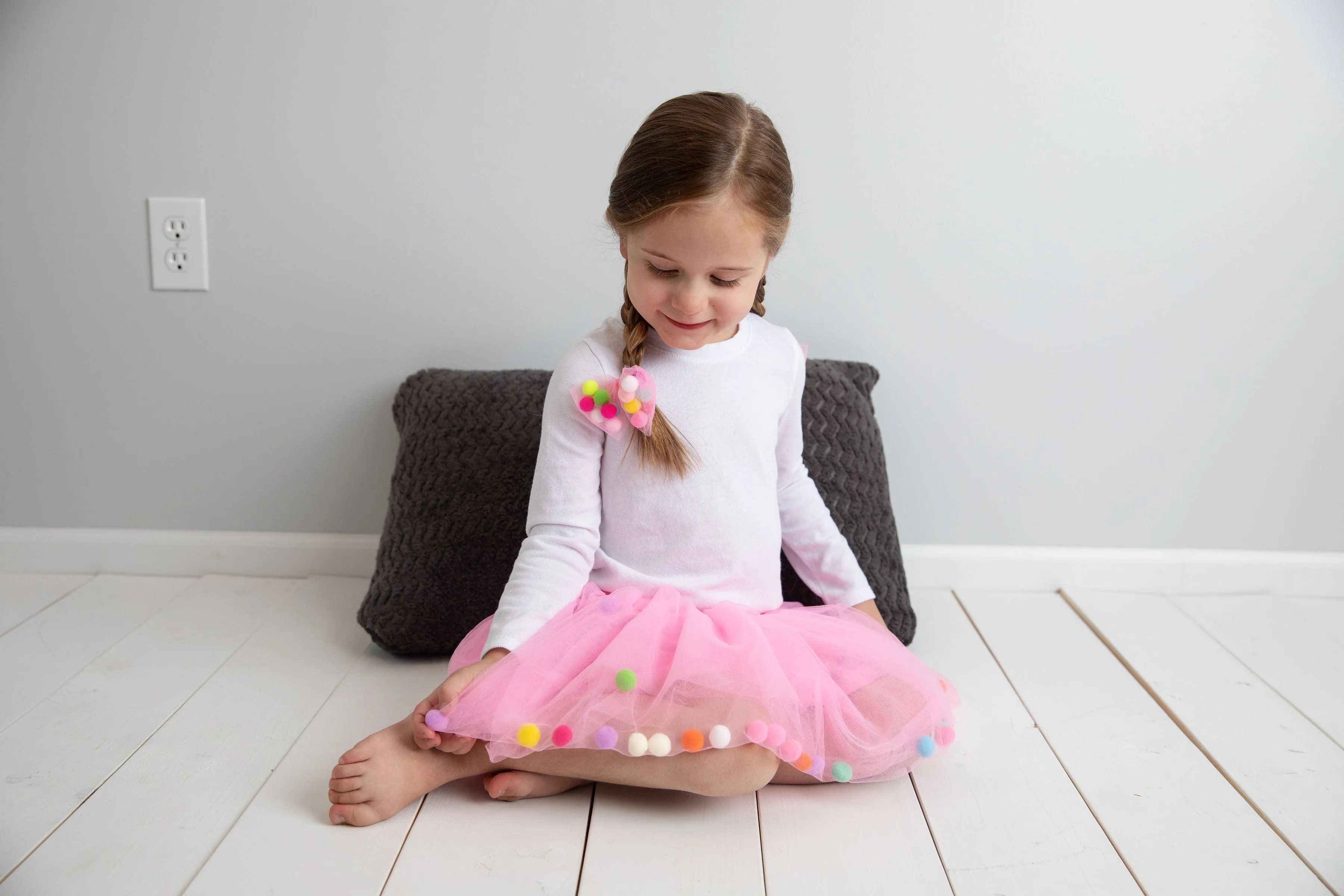 Pink Tutu For Girls | Pom Pom Tutu Skirt With Necklace and Bracelet | 3Pcs Set