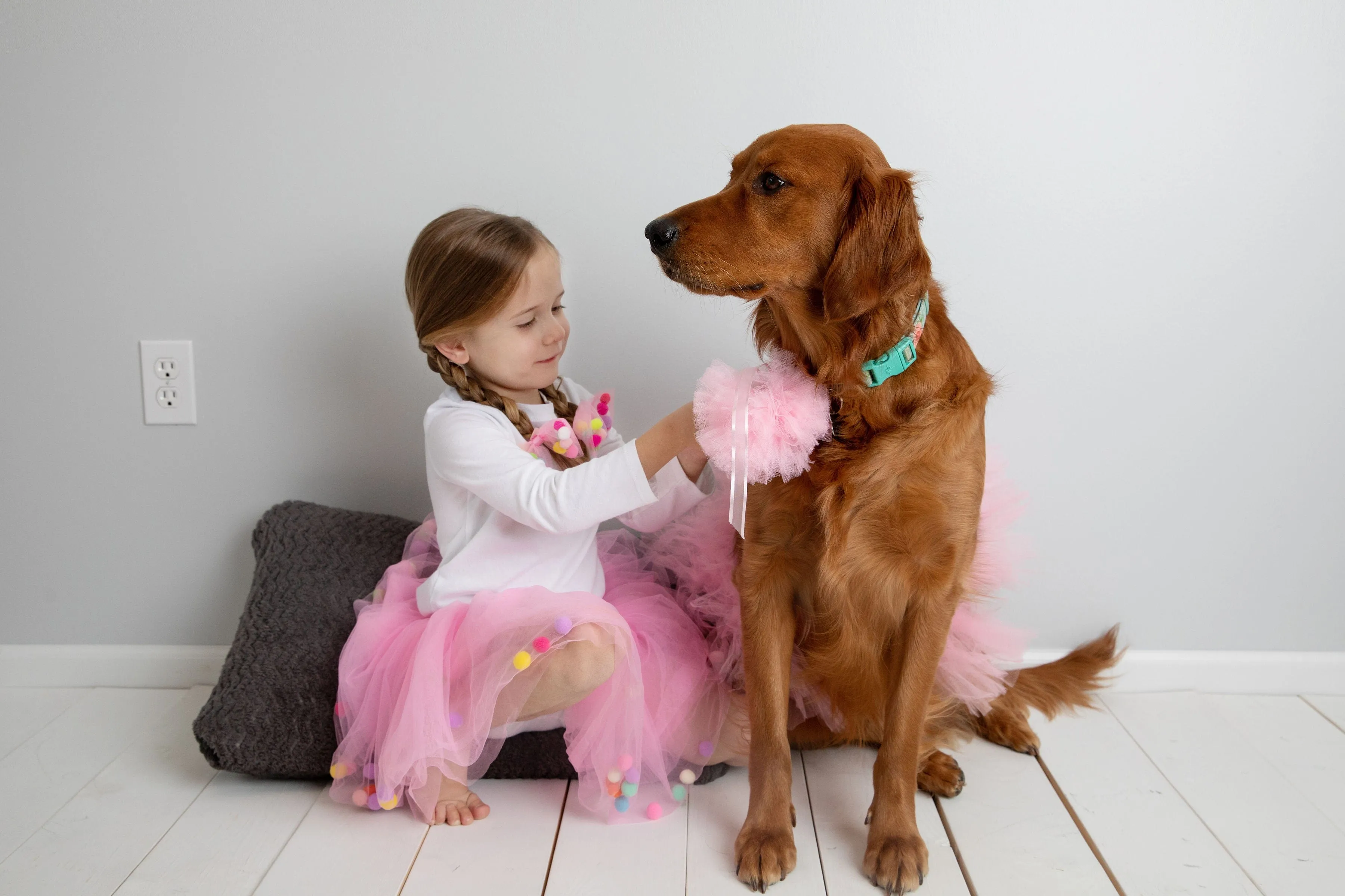 Pink Tutu For Girls | Pom Pom Tutu Skirt With Necklace and Bracelet | 3Pcs Set