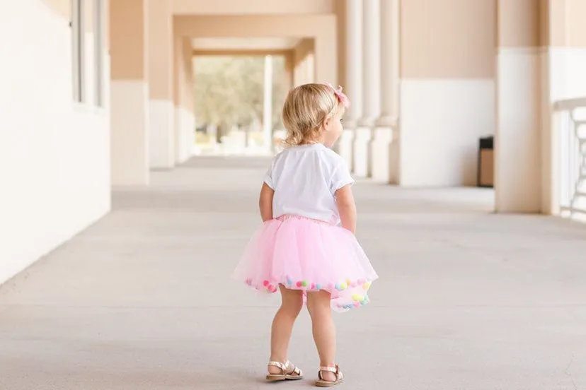 Pink Tutu For Girls | Pom Pom Tutu Skirt With Necklace and Bracelet | 3Pcs Set