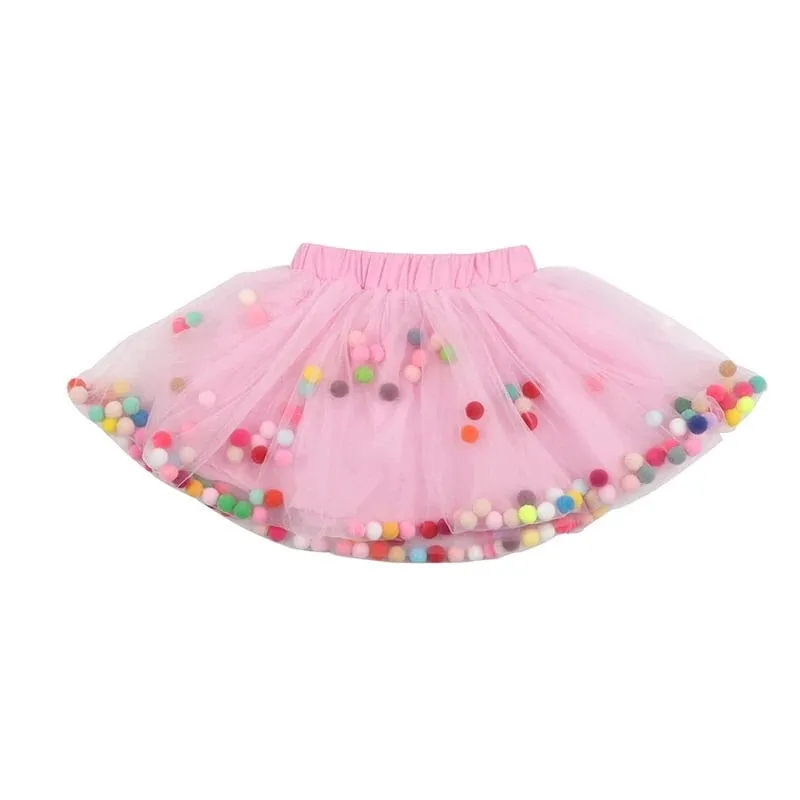 Pink Tutu For Girls | Pom Pom Tutu Skirt With Necklace and Bracelet | 3Pcs Set