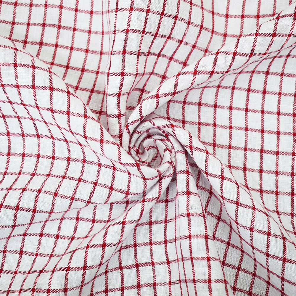 Red-White Moygashel Washed Grid Check Irish Linen Woven Fabric