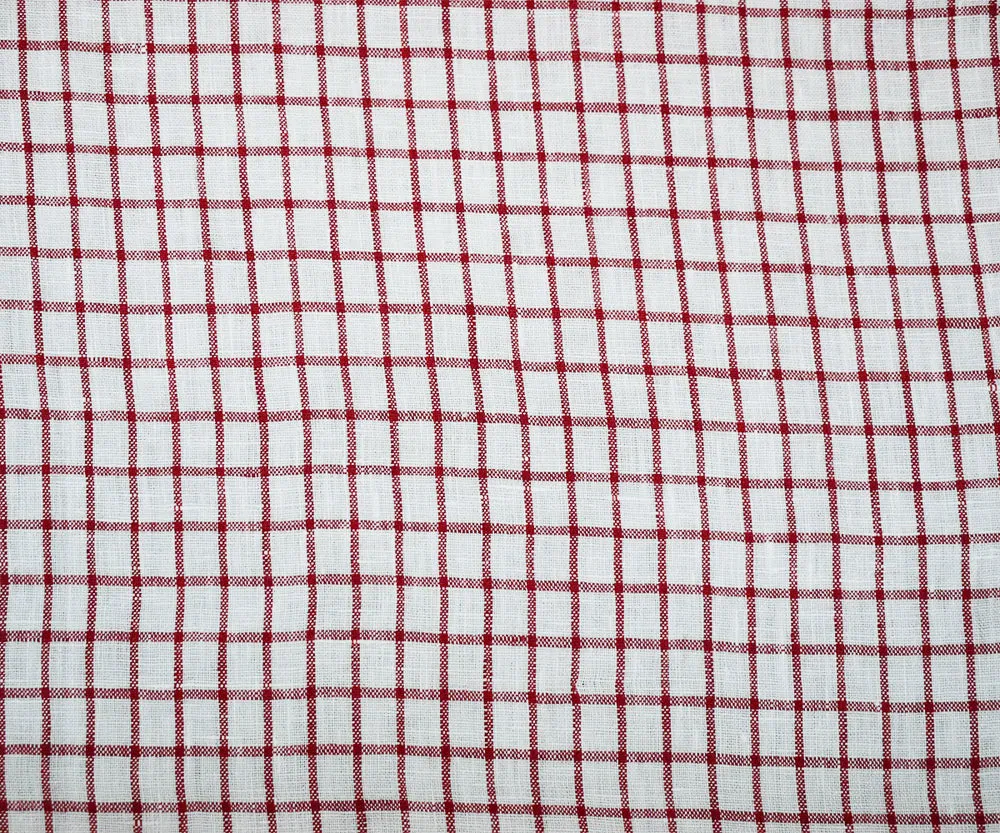 Red-White Moygashel Washed Grid Check Irish Linen Woven Fabric