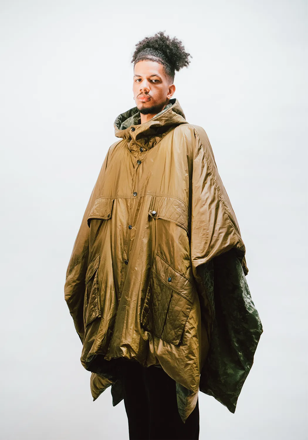 Reversible Hooded Down Poncho - Green