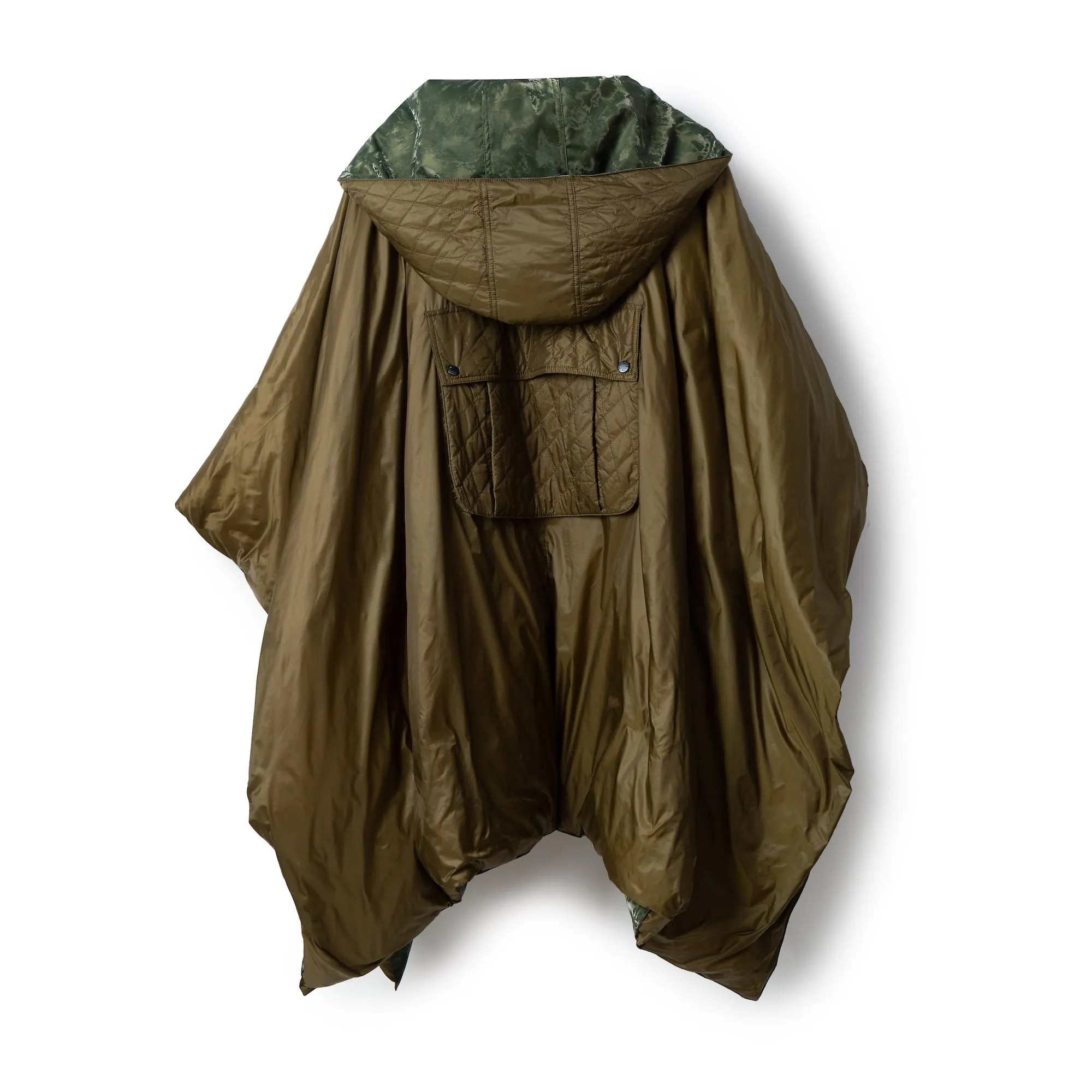 Reversible Hooded Down Poncho - Green