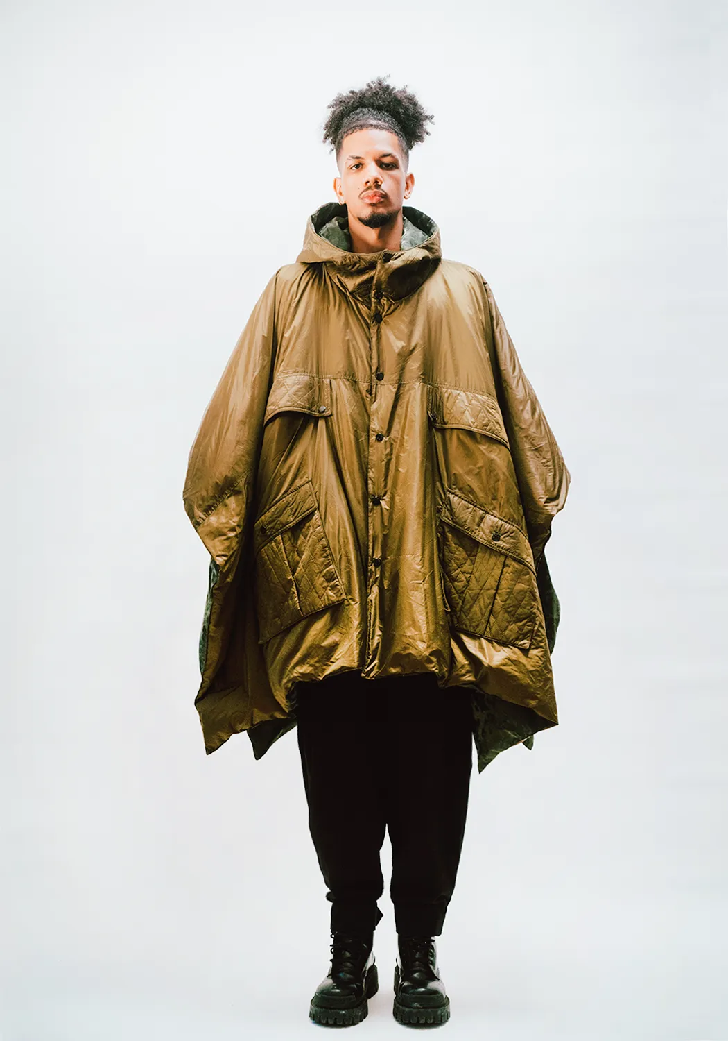 Reversible Hooded Down Poncho - Green