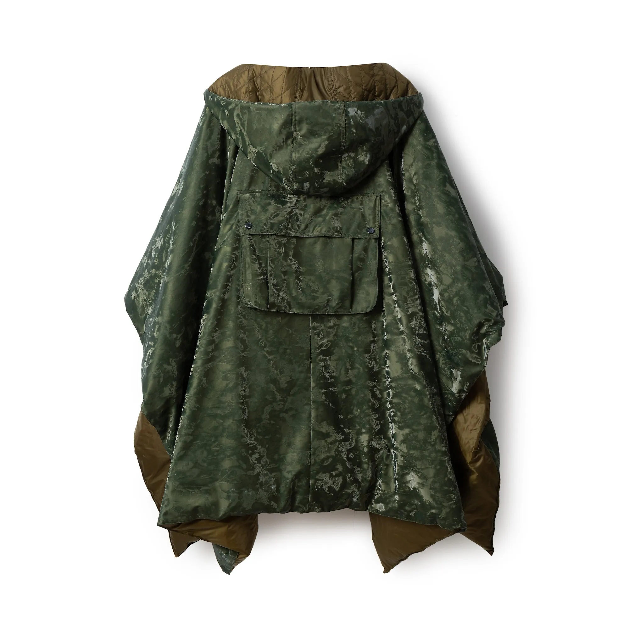 Reversible Hooded Down Poncho - Green