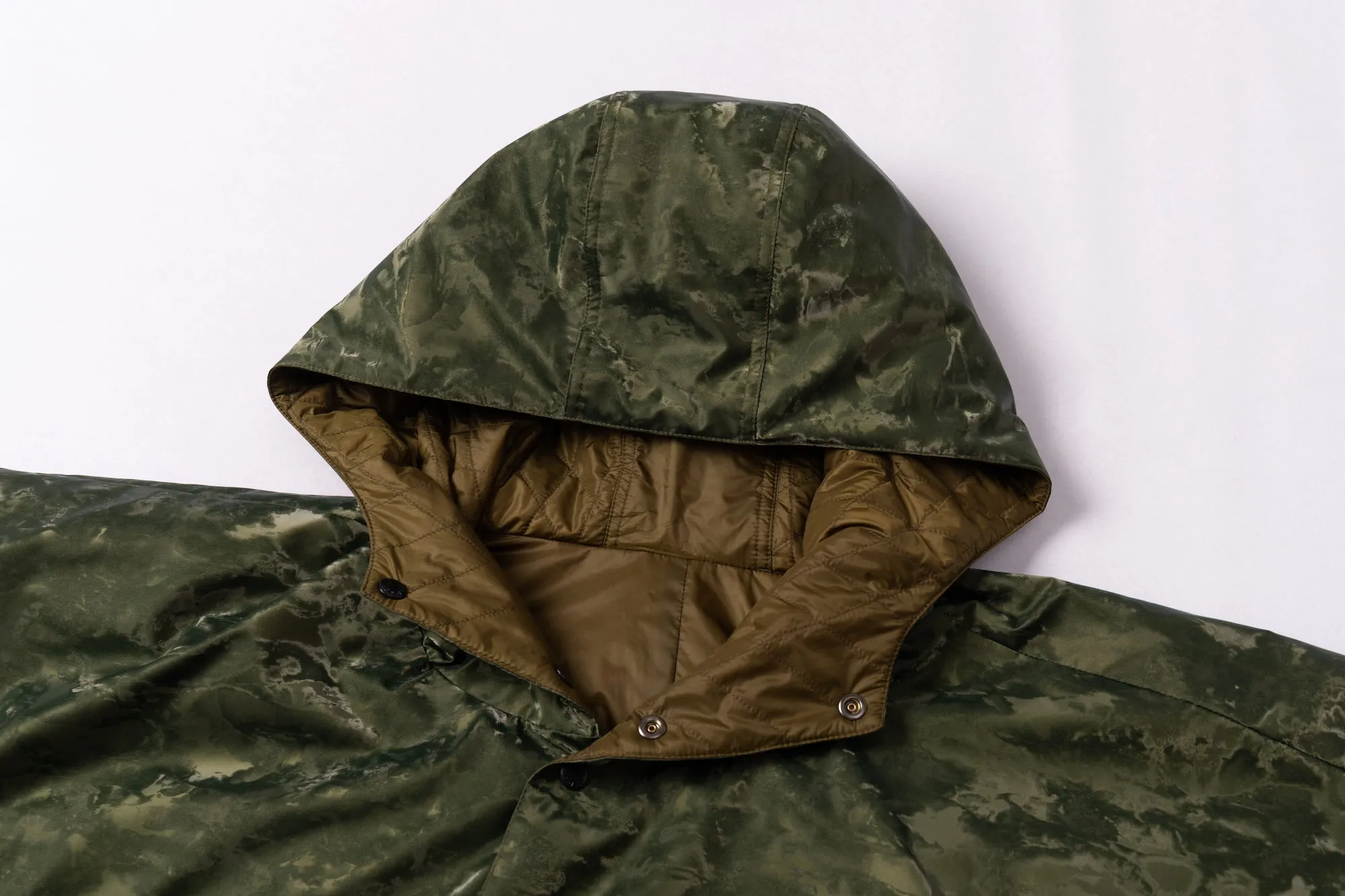 Reversible Hooded Down Poncho - Green