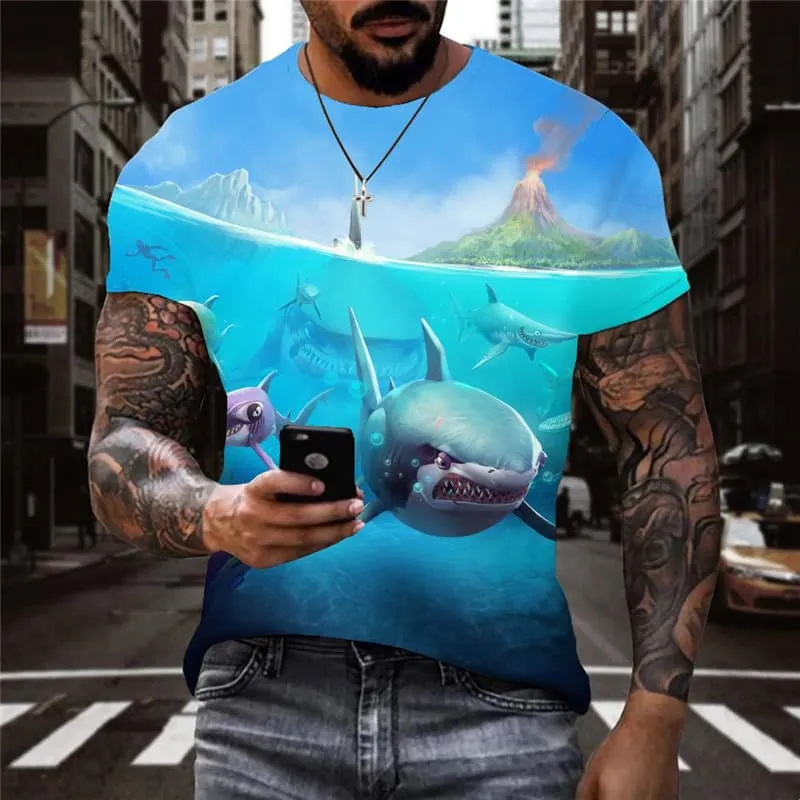 Shark T shirt Men Ocean Tshirt Printed Animal T-shirts 3d Landscape Funny T shirts