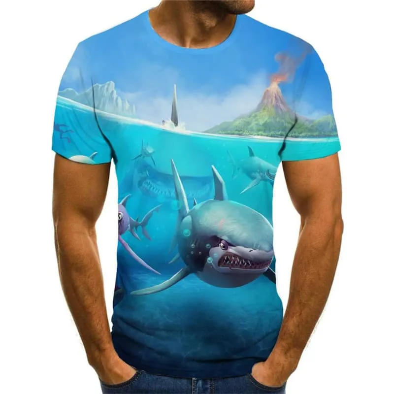 Shark T shirt Men Ocean Tshirt Printed Animal T-shirts 3d Landscape Funny T shirts