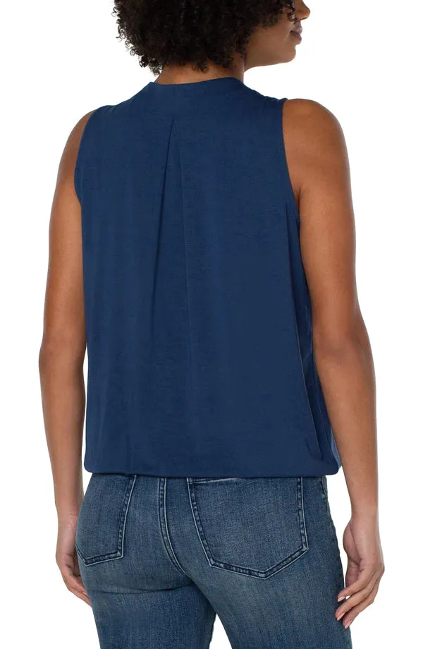 Sleeveless V-Neck Drape Front Knit Top | Night Blue Sky, White