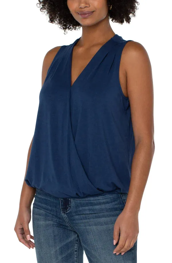 Sleeveless V-Neck Drape Front Knit Top | Night Blue Sky, White