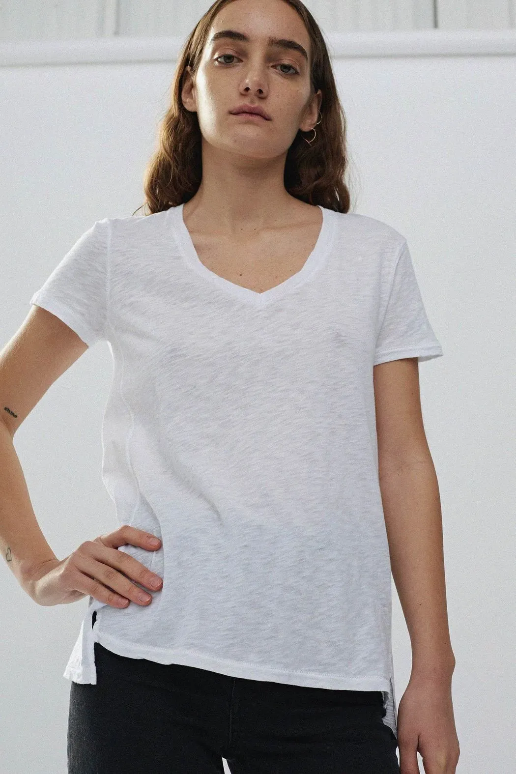 Supima Slub Jersey V Neck T Shirt - White