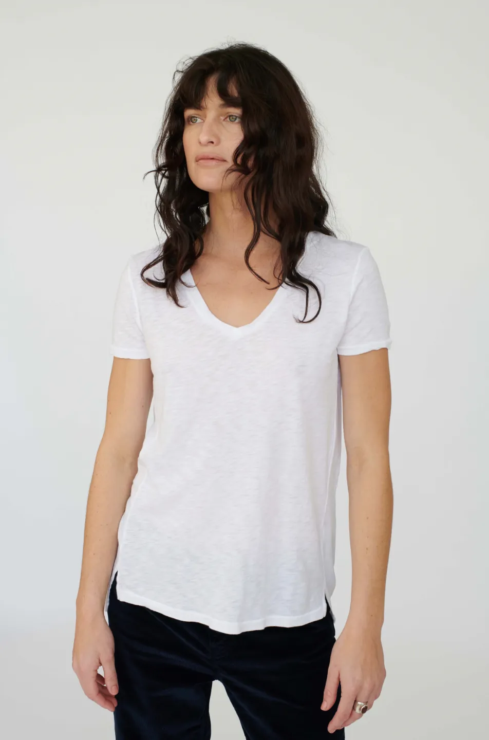 Supima Slub Jersey V Neck T Shirt - White