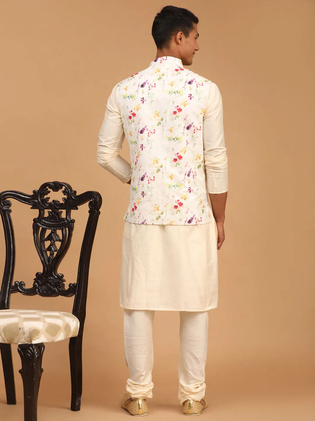 VASTRAMAY Cream Nehru Jacket Set