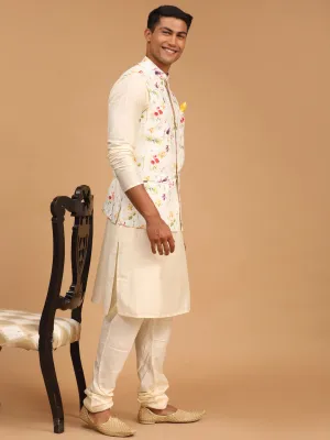 VASTRAMAY Cream Nehru Jacket Set