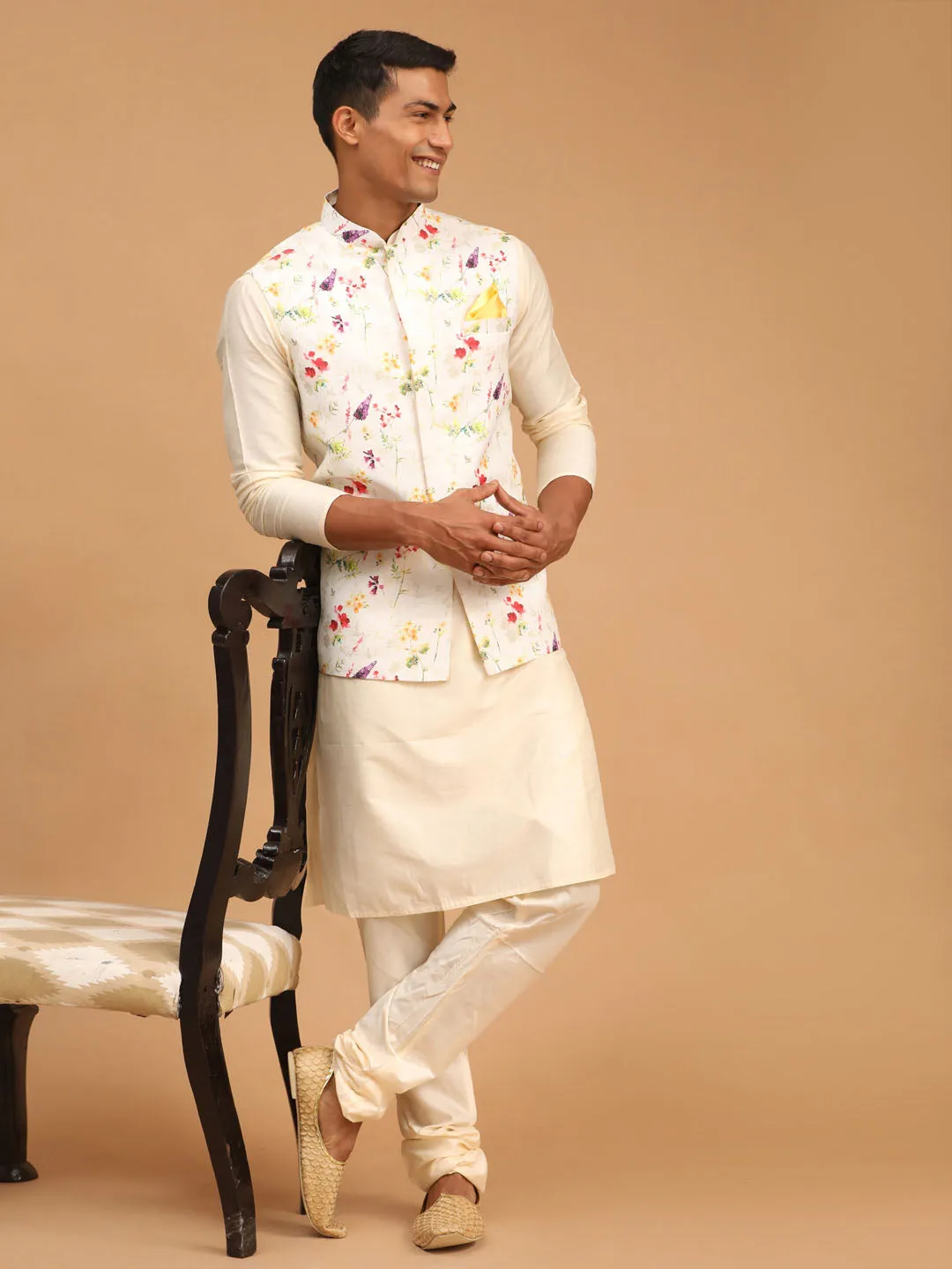 VASTRAMAY Cream Nehru Jacket Set