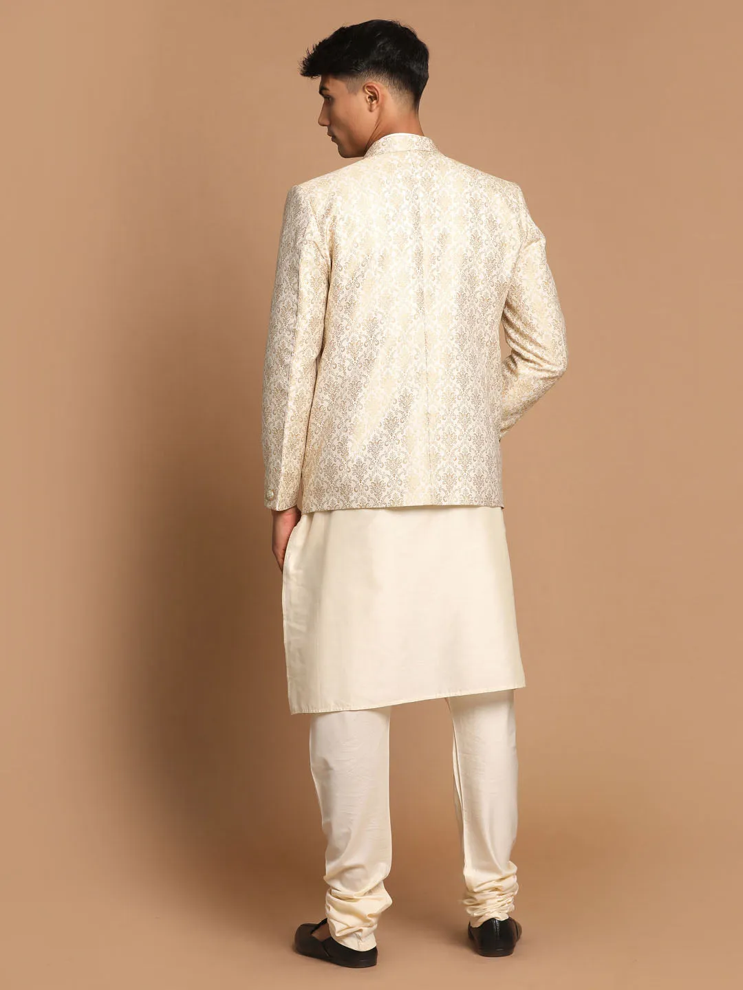 VASTRAMAY Gold Blazer & Cream Kurta Set