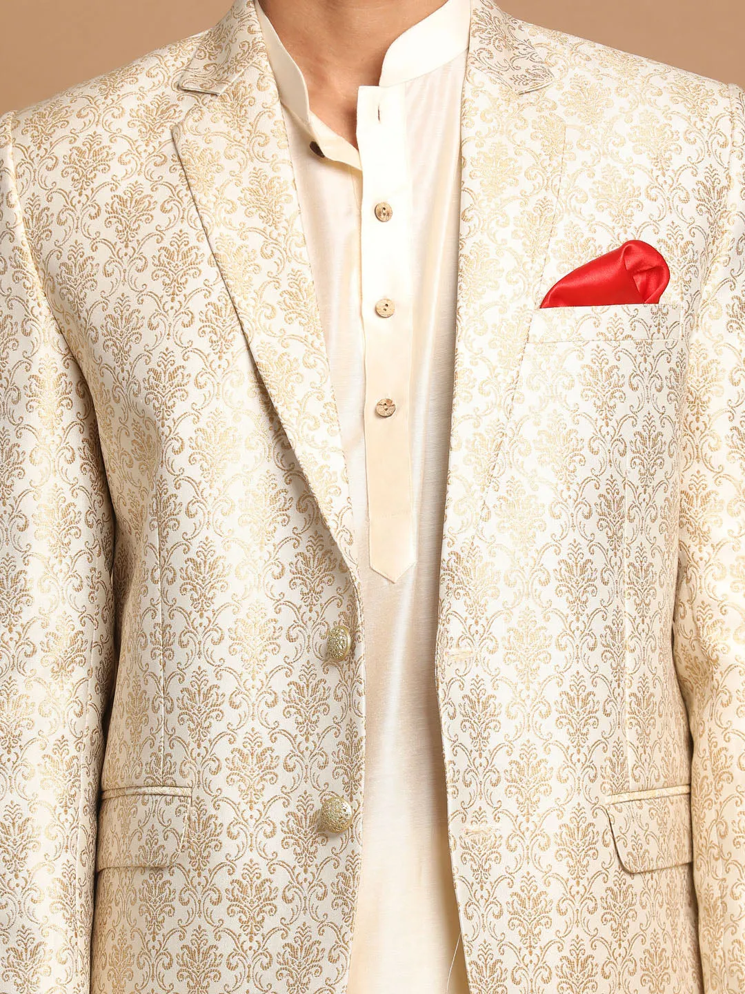 VASTRAMAY Gold Blazer & Cream Kurta Set