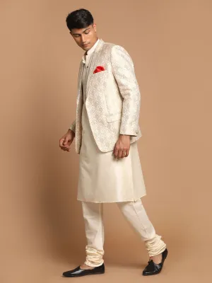 VASTRAMAY Gold Blazer & Cream Kurta Set