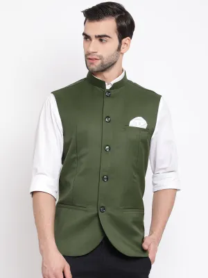 VASTRAMAY Green Cotton Nehru Jacket