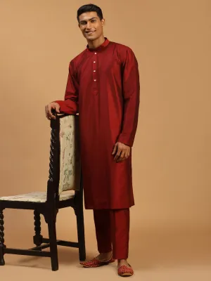 VASTRAMAY Maroon Viscose Kurta With Pant