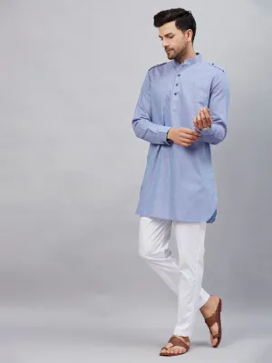 VASTRAMAY Men's Blue Kurta White Pant