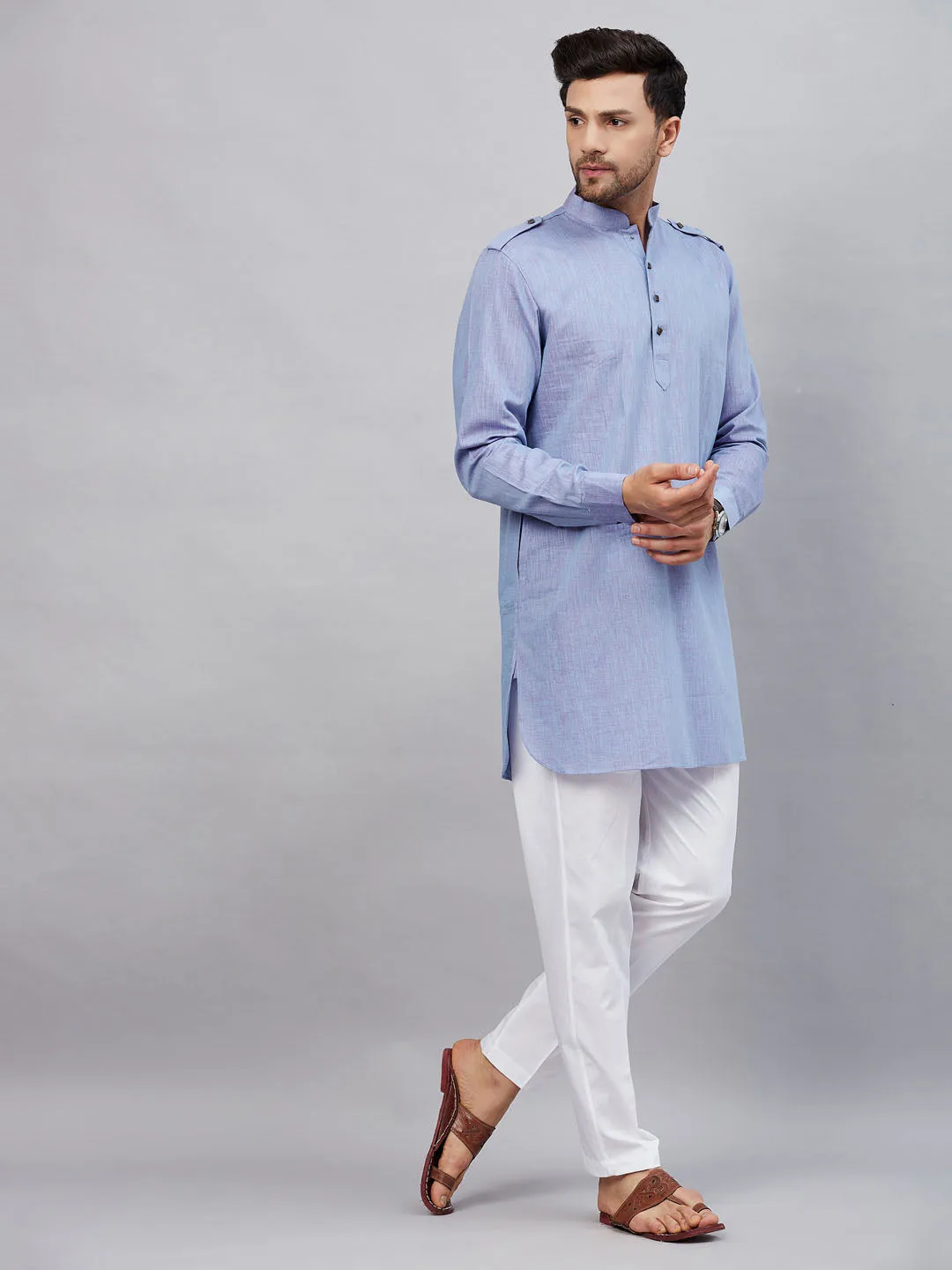 VASTRAMAY Men's Blue Kurta White Pant