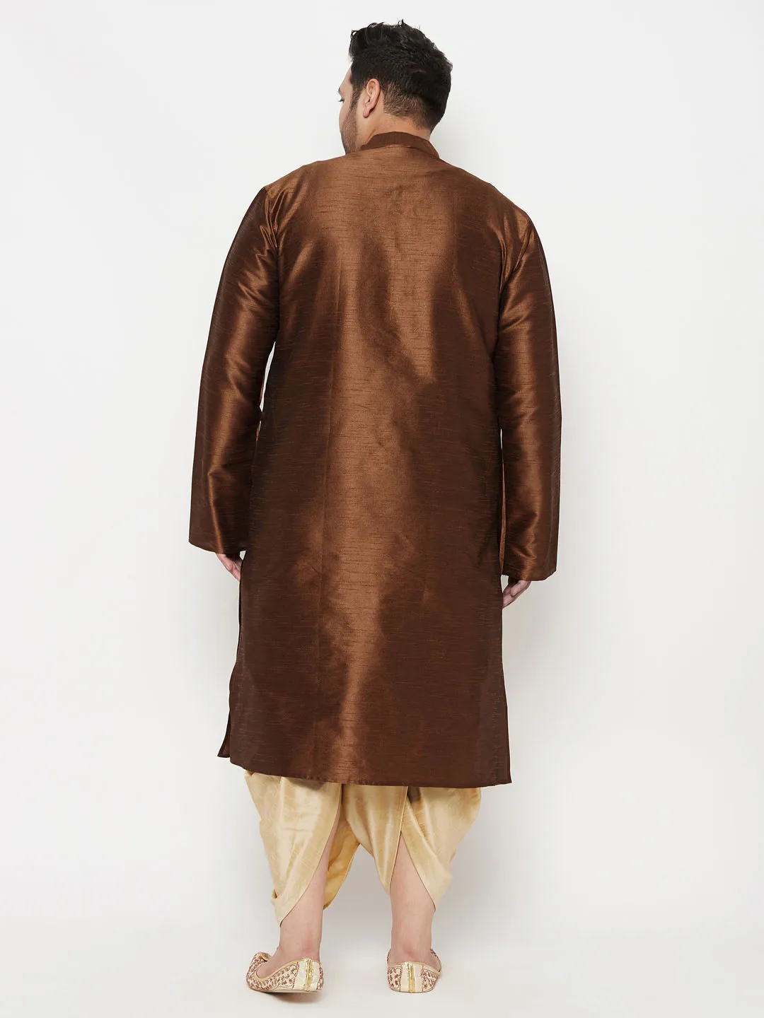 VASTRAMAY Men's Coffee Silk Kurta Dhoti