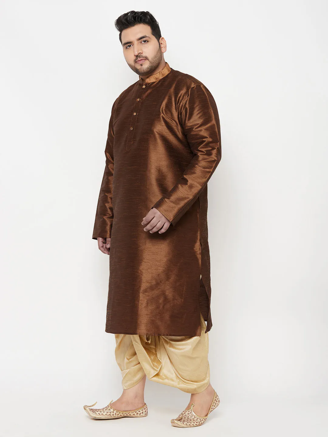 VASTRAMAY Men's Coffee Silk Kurta Dhoti