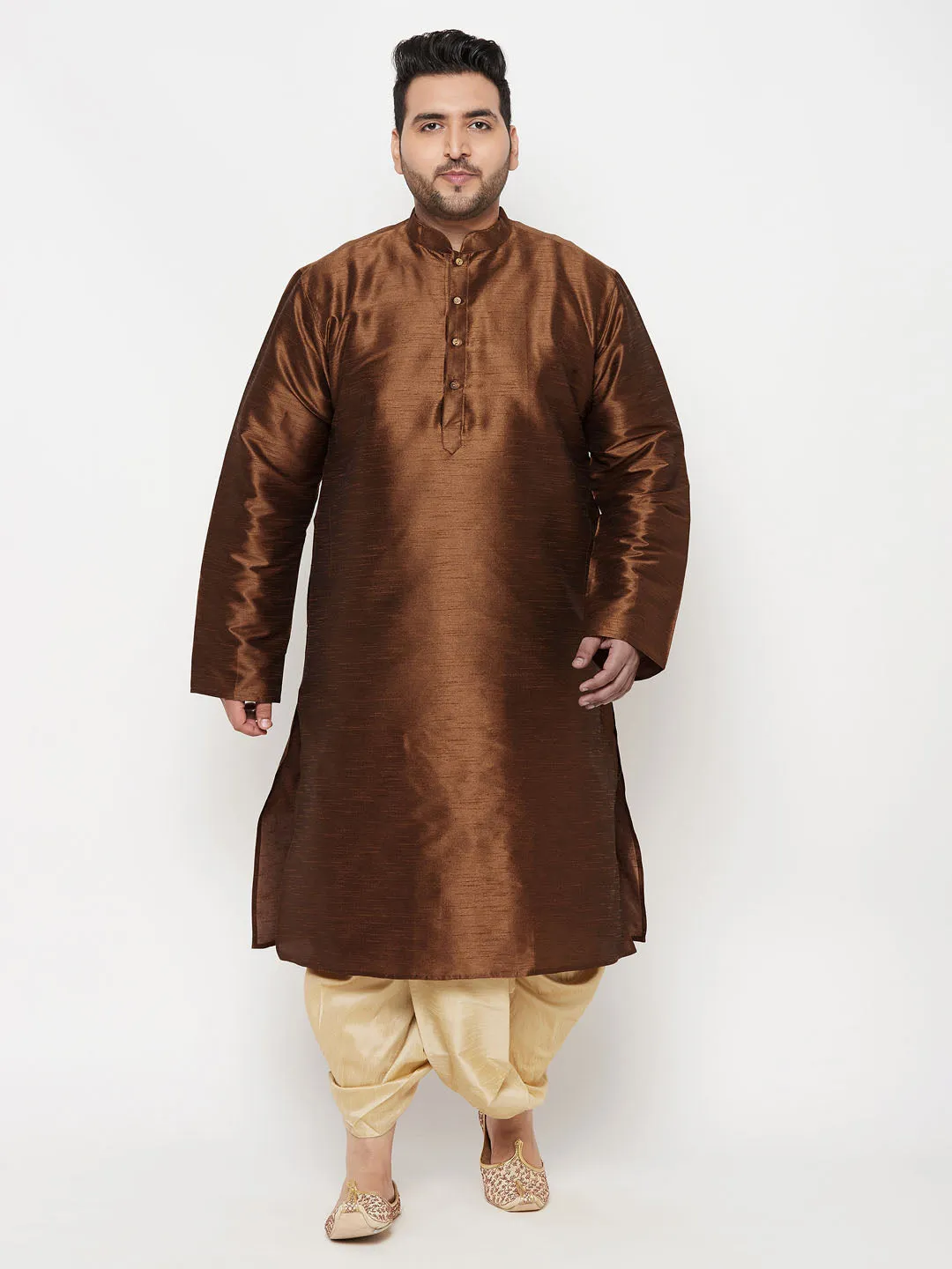 VASTRAMAY Men's Coffee Silk Kurta Dhoti